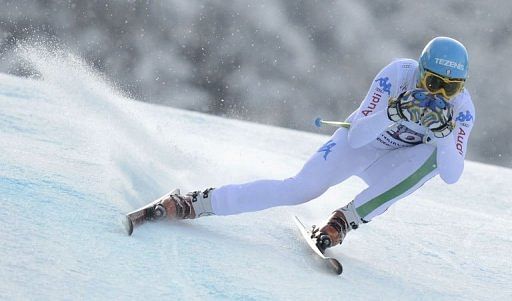 Christof Innerhofer competes in the FIS World Cup downhill in Garmisch-Partenkirchen, Germany on February 23, 2013