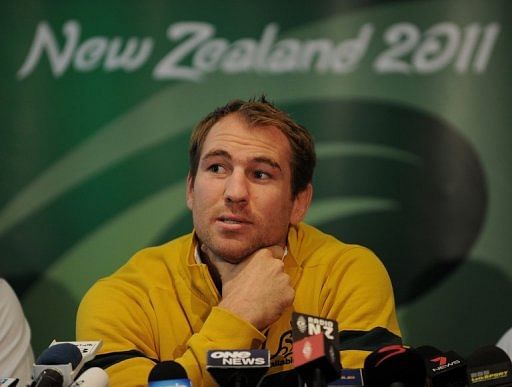 Rocky Elsom gives a press conference in Wellington on October 4, 2011 during the 2011 Rugby World Cup