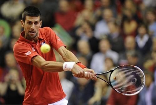 Novak Djokovic during a Davis Cup match in Belgium on February 1, 2013