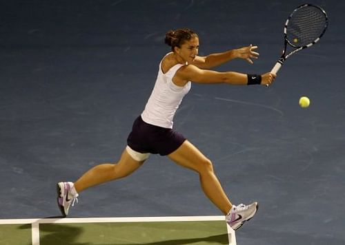 Sara Errani is pictured during her Dubai Open final against Petra Kvitova on February 23, 2013