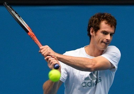Andy Murray plays a return during a traning session at the Australian Open in Melbourne on January 26, 2013