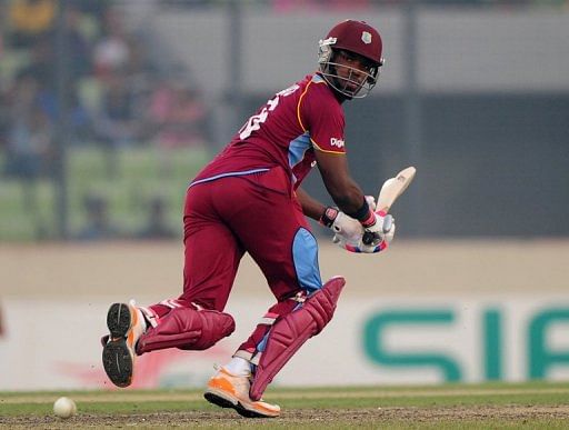 West Indies batsman Darren Bravo plays a shot in Dhaka on December 8, 2012