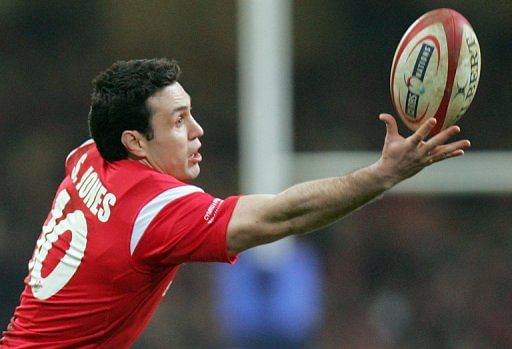 Wales&#039; Stephen Jones grabs the ball during the Six Nations match against France in Cardiff, on March 18 2006