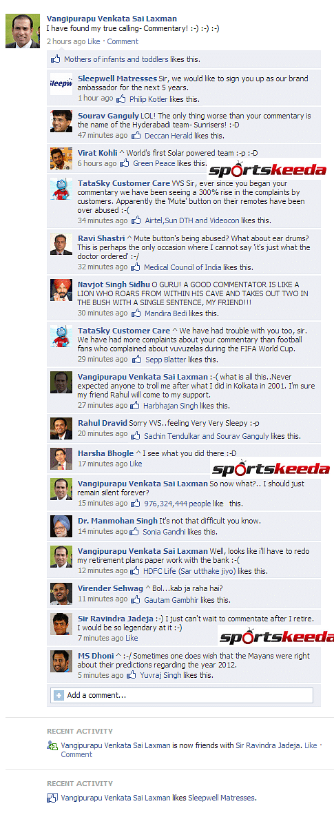VVS Laxman's Facebook Wall Revealed!