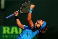 KEY BISCAYNE, FL - MARCH 27: David Ferrer of Spain reacts after winning a match against Jurgen Melzer of Austria during Day 10 of the Sony Open at Crandon Park Tennis Center on March 27, 2013 in Key Biscayne, Florida. (Photo by Mike Ehrmann/Getty Images)