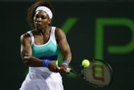 Serena Williams plays a backhand against Agnieszka Radwanska of Poland during their semi final match at the Sony Open at Crandon Park Tennis Center on March 28, 2013 in Key Biscayne, Florida. (Photo by Clive Brunskill/Getty Images)