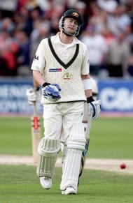 NOTTINGHAM, UNITED KINGDOM - AUGUST 26: Michael Clarke of Australia looks dejected as he walks off the pitch after his dismissal during day two of the Fourth npower Ashes Test between England and Australia on August 26, 2005 played at Trent Bridge in Nottingham.