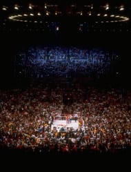 Crowd watching "wrestle mania" at Madison Square Garden