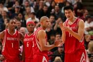 SACRAMENTO, CA - DECEMBER 1: Tracy McGrady #1, Bonzi Wells #6, Shane Battier #31 and Yao Ming #11 of the against the Sacramento Kings on December 1, 2007 at ARCO Arena in Sacramento, California. NOTE TO USER: User expressly acknowledges and agrees that, by downloading and/or using this Photograph, user is consenting to the terms and conditions of the Getty Images License Agreement. Mandatory Copyright Notice: Copyright 2007 NBAE (Photo by Rocky Widner/NBAE via Getty Images)