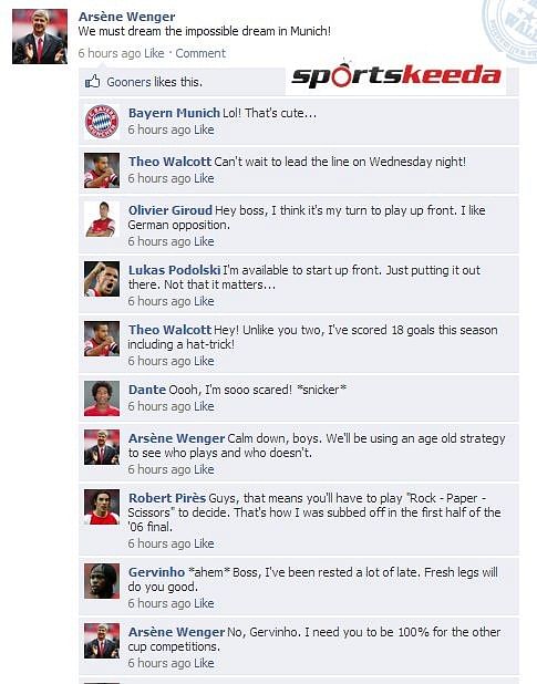 FB Wall: Arsène Wenger's Facebook wall before the Bayern Munich game