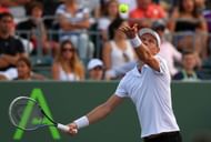 KEY BISCAYNE, FL - MARCH 25: Tomas Berdych of the Czech Republic plays a match against Alejandro Falla of Columbia during day eight of the Sony Open at Crandon Park Tennis Center