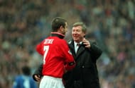 Sport. Football. pic: 31st January 1996. FA.Cup Semi-Final at Villa Park. Machester United 2.v Chelsea 1. Manchester United Manager Alex Ferguson celebrates the victory with his captain Eric Cantona.