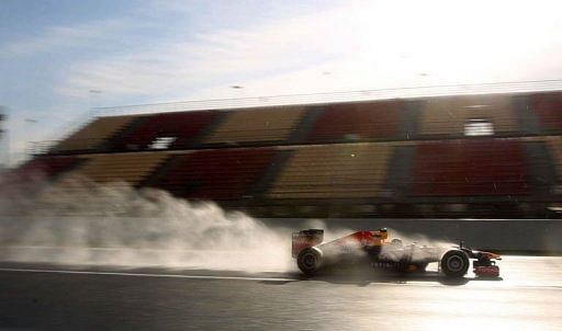 Red Bull&#039;s Australian Mark Webber drives during the Formula One test days in Montmelo on February 28, 2013