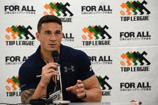 Sonny Bill Williams attends a press conference in Tokyo on September 1, 2012