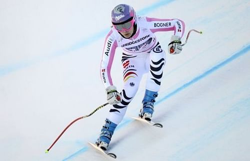 German Maria Hoefl-Riesch takes part in a training run in Garmisch-Partenkirchen, February 28, 2013