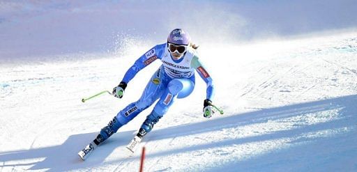 Slovenian Tina Maze during a training run in Garmisch-Partenkirchen, southern Germany, on February 28, 2013