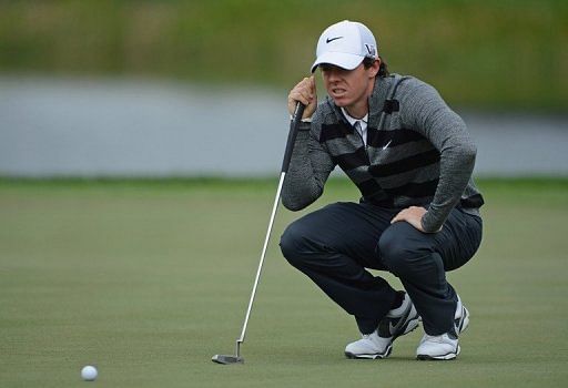 Rory McIlroy of Northern Ireland lines up a putt on the 17th hole on March 1, 2013