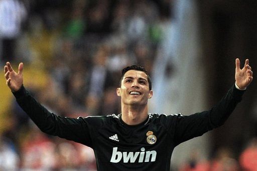 Real Madrid&#039;s Portuguese forward Cristiano Ronaldo at La Rosaleda stadium in Malaga on December 22, 2012