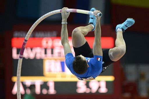 France&#039;s Renaud Lavillenie jumps to win the Pole Vault Men&#039;s Final in Gothenburg, Sweden, on March 3, 2013
