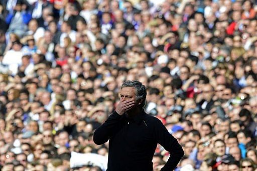 Real Madrid coach Jose Mourinho reacts during the 