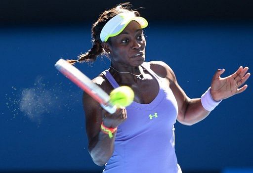 Sloane Stephens hits a return during a Australian Open semi-final match in Melbourne on January 24, 2013