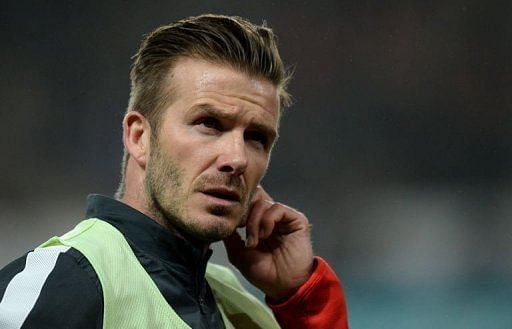 David Beckham is pictured on February 27, 2013 at the Parc-des-Princes stadium