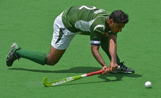Muhammad Imran plays during a quarter final match at the Hockey Champions Trophy in Melbourne on December 6, 2012