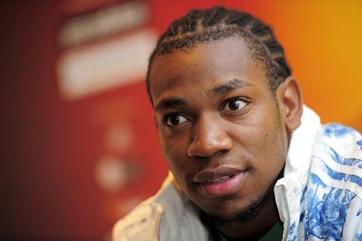 Jamaican athlete Yohan Blake poses for photographers on November 23, 2012 in Barcelona