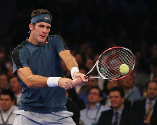 Juan Martin Del Potro is pictured during an exhibition match against Rafael Nadal in New York on March 4, 2013