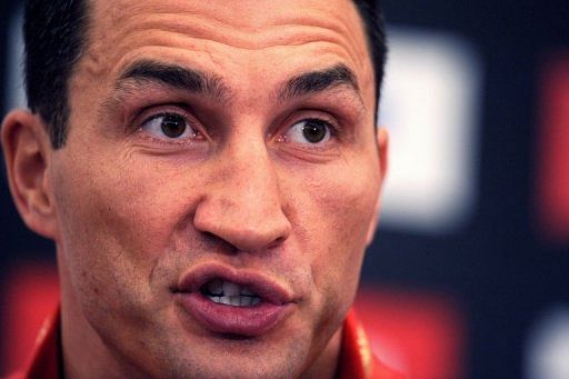 Wladimir Klitschko answers questions during a press conference in Duesseldorf, on February 27, 2012