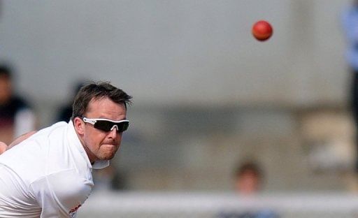 Graeme Swann in action in Mumbai on October 30, 2012