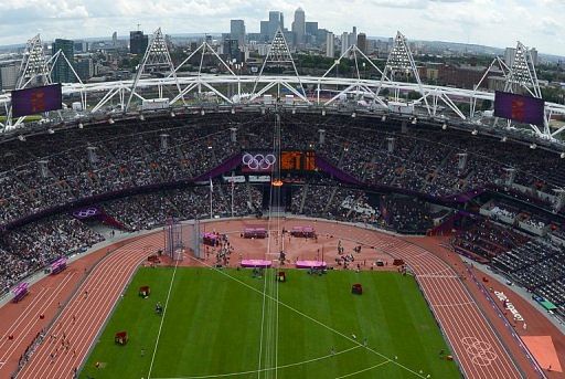 View of the athletics event at the Olympic stadium during the London 2012 Olympic Games on August 3, 2012