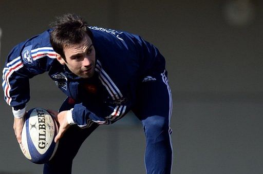 Morgan Parra takes part in a training session in Marcoussis, south of Paris on February 21, 2013