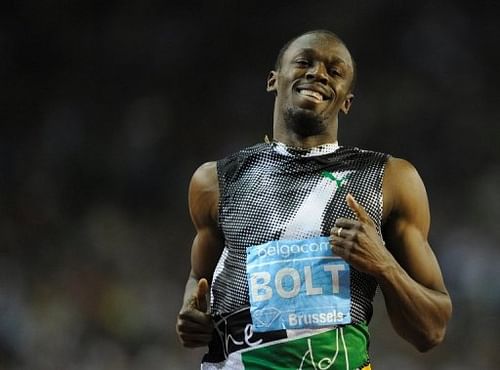 Usain Bolt  runs during the men's 100m at the Diamond League athletics meeting in Brussels on September 7, 2012