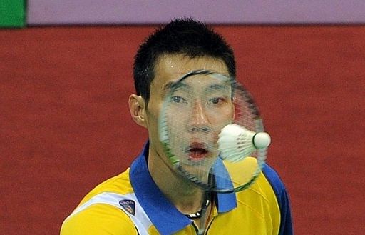 Malaysian badminton player Lee Chong Wei returns a shot in New Delhi on April 28, 2012