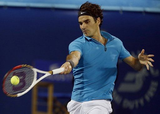 Roger Federer is pictured during his ATP Dubai Open semi-final match against Tomas Berdych on March 1, 2013