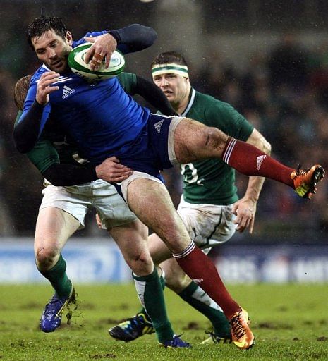 France&#039;s centre Florian Fritz (front) is tackled by Ireland&#039;s centre Luke Marshall in Dublin on March 9, 2013