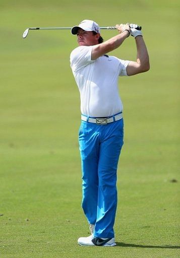 Rory McIlroy of Northern Ireland plays his second shot into the third green on March 9, 2013 in Doral, Florida