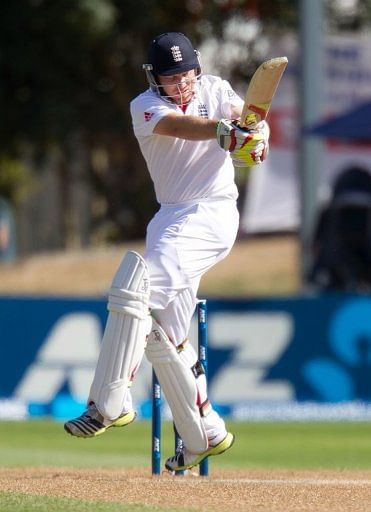 England&#039;s Ian Bell bats against New Zealand at the University Oval in Dunedin on March 10, 2013