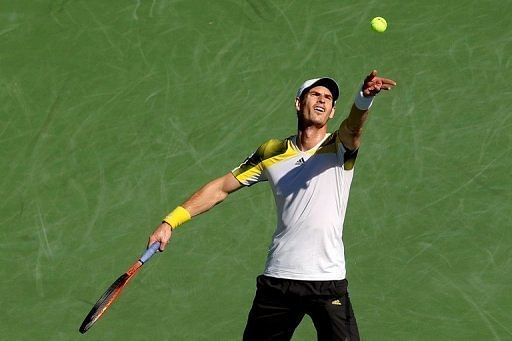 Andy Murray is pictured during his Indian Wells Masters match against Evgeny Donskoy in California on March 10, 2013