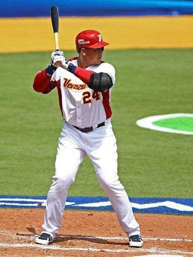 Miguel Cabrera of Venezuela bats against Spain during the first round of the World Baseball Classic on March 10, 2013