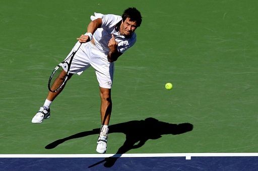 Russia&#039;s Evgeny Donskoy is pictured during his Indian Wells Masters match against Andy Murray on March 10, 2013