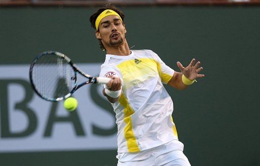 Italy&#039;s Fabio Fognini is pictured during his Indian Wells match against Serbia&#039;s Novak Djokovic on March 10, 2013