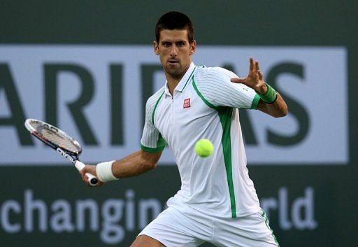Serbia&#039;s Novak Djokovic is pictured during his Indian Wells match against Fabio Fognini in California on March 10, 2013