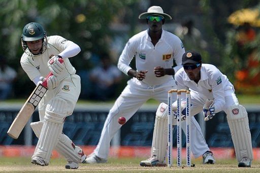 Bangladesh captain Mushfiqur Rahim (L) is pictured during the opening Sri Lanka Test in Galle on March 11, 2013