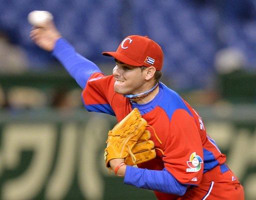 Cuba&#039;s pitcher Diosdany Castillo in the World Baseball Classic tournament at Tokyo Dome on March 11, 2013