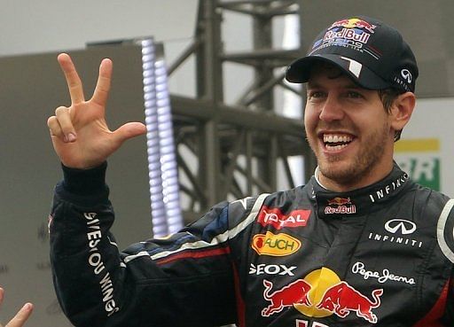Sebastian Vettel celebrates a third world championship in a row in Brazil on November 25, 2012
