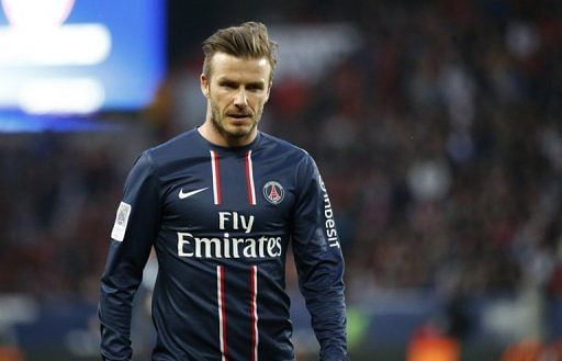 David Beckham on the pitch during a match against Nancy in Paris on March 9, 2013