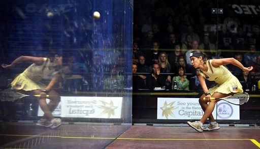 Nicol David of Malaysia competes in the Australian Open squash tournament in Canberra in August 19, 2012