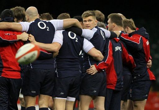 England&#039;s rugby players, pictured during a training session at the Millennium Stadium in Cardiff, on March 15, 2013